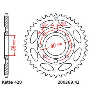 Steel rear sprocket with pitch 428 and 42 teeth JTR269.42