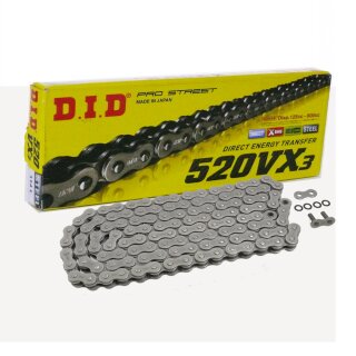 DID X Ring Chain 520VX3 with 118 Links open with Rivet Connecting Link