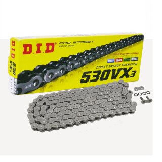 DID X Ring Chain 530VX3 with 102 Links open with Rivet Connecting Link