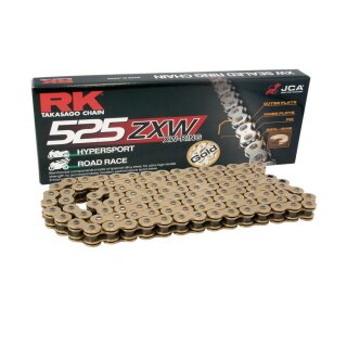 Motorcycle XW Ring Chain in GOLD RK GB525ZXW with 120 Links and Rivet  Connecting Link  open