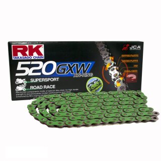 Motorcycle XW Ring Chain in GREEN RK MM520GXW with 108 Links and Rivet  Connecting Link  open