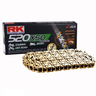 Motorcycle RX-Ring Chain in GOLD RK GB520XSO with 108 Links and Rivet  Connecting Link  open