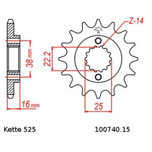 Alle Kettenritzel mit 525 er Teilung, 5/8 x...