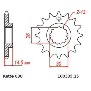 Alle Kettenritzel mit 630 er Teilung, 3/4 x 3/8...