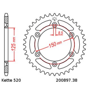 Kettensatz geeignet fr KTM SMC 625 2004  Kette RK GB 520 XSO 118  offen  GOLD  16/38