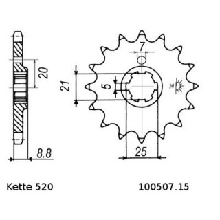 Ritzel Stahl Teilung 520 mit 15 Zähnen JTF507.15