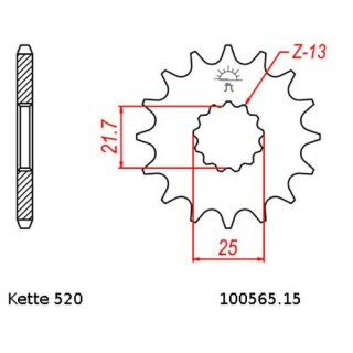 Ritzel Stahl Teilung 520 mit 15 Zähnen ohne Gummidämpfung   JTF565.15