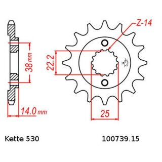 Ritzel Stahl Teilung 520 mit 15 Zähnen JTF739.15