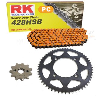 Kettensatz geeignet für KTM XC 105  08-09  Kette RK PC 428 HSB 118  offen  ORANGE  14/49