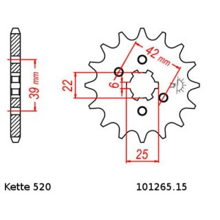 Ritzel Stahl Teilung 520 mit 15 Zähnen JTF1265.15