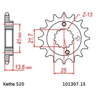 Ritzel Stahl Teilung 520 mit 15 Zähnen JTF1307.15