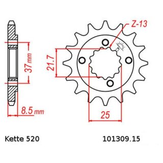 Ritzel Stahl Teilung 520 mit 15 Zähnen JTF1309.15