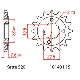 Ritzel Stahl Teilung 520 mit 15 Zähnen JTF1401.15
