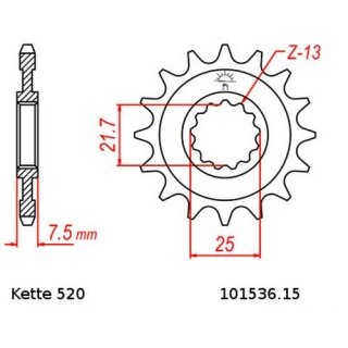 Ritzel Stahl Teilung 520 mit 15 Zähnen JTF1536.15