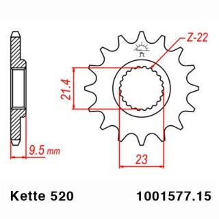 Ritzel Stahl Teilung 520 mit 15 Zähnen JTF1577.15