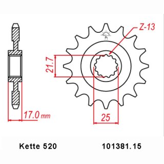 Ritzel Stahl Teilung 520 mit 15 Zähnen JTF1381.15