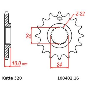 Ritzel Stahl Teilung 520 mit 16 Zähnen JTF402.16