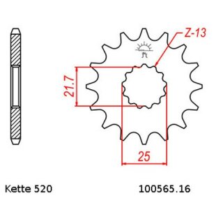 Ritzel Stahl Teilung 520 mit 16 Zähnen JTF565.16