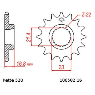 Ritzel Stahl Teilung 520 mit 16 Zähnen JTF582.16