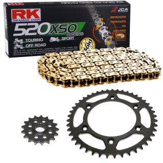 Chain and Sprocket Set compatible for KTM EXC 250 Enduro 12-16, chain RK GB 520 XSO 118, open, GOLD, 14/40