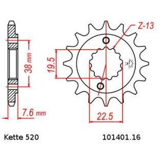 Ritzel Stahl Teilung 520 mit 16 Zähnen JTF1401.16