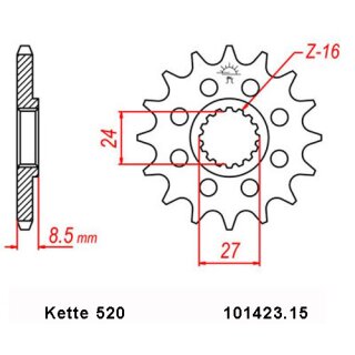 Ritzel Stahl Teilung 520 mit 15 Zähnen JTF1423.15