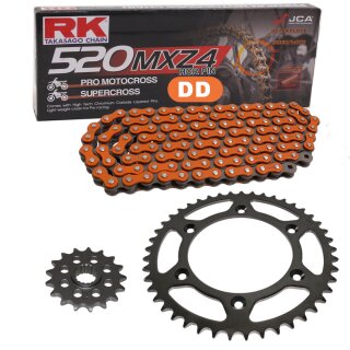 Chain and Sprocket Set compatible for  KTM EXC-F 250 Enduro 2012, Chain RK DD 520 MXZ4 118, open, ORANGE 14/50