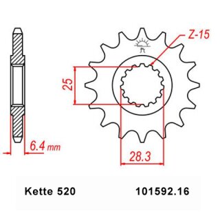 Ritzel Stahl Teilung 520 mit 16 Zähnen JTF1592.16