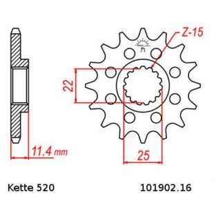 Ritzel Stahl Teilung 520 mit 16 Zähnen JTF1902