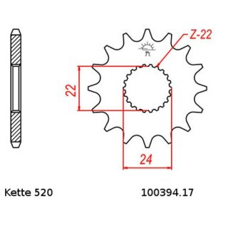 Ritzel Stahl Teilung 520 mit 17 Zähnen JTF394.17