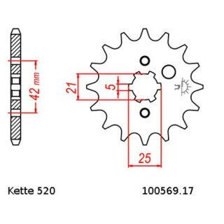 Ritzel Stahl Teilung 520 mit 17 Zähnen JTF569.17