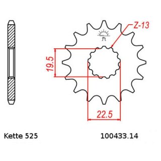 Ritzel Stahl Teilung 525 mit 14 Zähnen JTF433.14