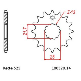 Ritzel Stahl Teilung 525 mit 14 Zähnen JTF520.14