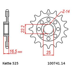Ritzel Stahl Teilung 525 mit 14 Zähnen JTF741.14