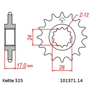 Ritzel Stahl Teilung 525 mit 14 Zähnen JTF1371.14