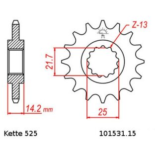 Ritzel Stahl Teilung 525 mit 15 Zähnen JTF1531.15
