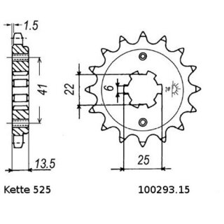 Ritzel Stahl Teilung 525 mit 15 Zähnen JTF293.15