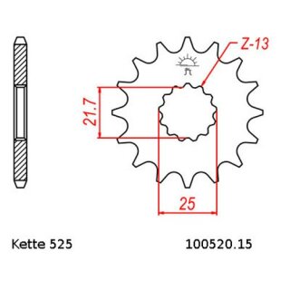 Ritzel Stahl Teilung 525 mit 15 Zähnen JTF520.15