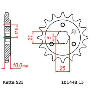 Ritzel Stahl Teilung 525 mit 15 Zähnen JTF1448.15