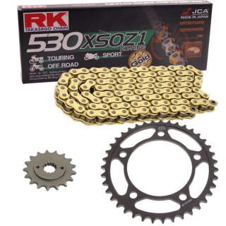 Chain and Sprocket Set compatible for Suzuki GSX-R 1000 07-08  chain RK GB 530 XSO 112  open  GOLD  17/43