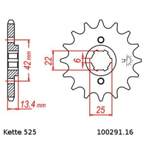 Ritzel Stahl Teilung 525 mit 16 Zähnen JTF291.16