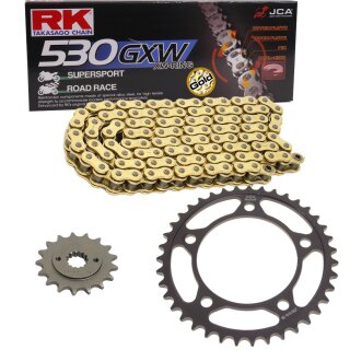 Chain and Sprocket Set compatible for Suzuki SV 1000 S 03-05  chain RK GB 530 GXW 108  open  GOLD  17/40