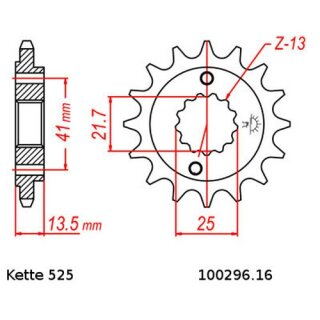 Ritzel Stahl Teilung 525 mit 16 Zähnen JTF296.16