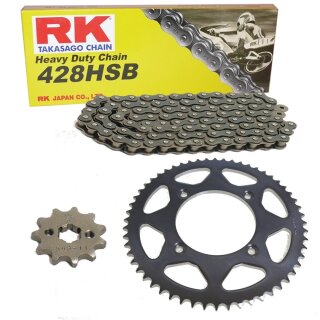 Chain and Sprocket Set compatible for Suzuki GT 125 74-79  chain RK 428 HSB 122  open  14/50