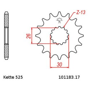 Ritzel Stahl Teilung 525 mit 17 Zähnen JTF1183.17