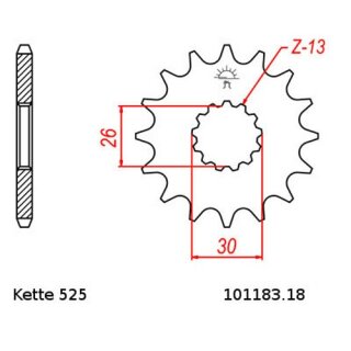 Ritzel Stahl Teilung 525 mit 18 Zähnen JTF1183.18