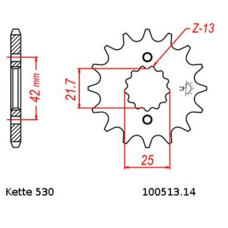 Ritzel Stahl Teilung 530 mit 14 Zähnen JTF513.14