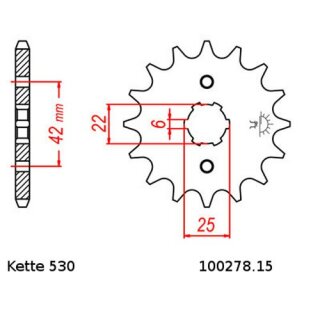 Ritzel Stahl Teilung 530 mit 15 Zähnen JTF278.15