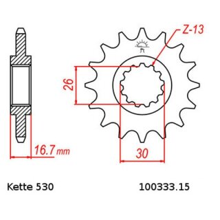 Ritzel Stahl Teilung 530 mit 15 Zähnen JTF333.15