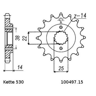 Ritzel Stahl Teilung 530 mit 15 Zähnen JTF497.15